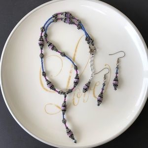 Handmade Purple Stone Necklace & Earrings Set